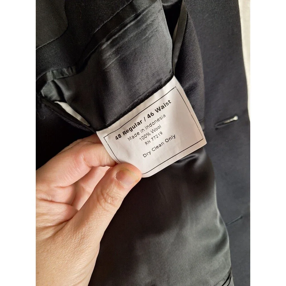 Joseph & Feiss Blazer Mens 48R Black Wool 2-Button Suit Jacket Sport Coat